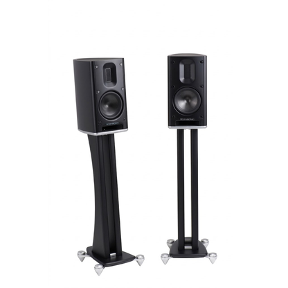 Scansonic HD MB1 B Regallautsprecher Stereopaar in Schwarz auf Lautsprecherständern