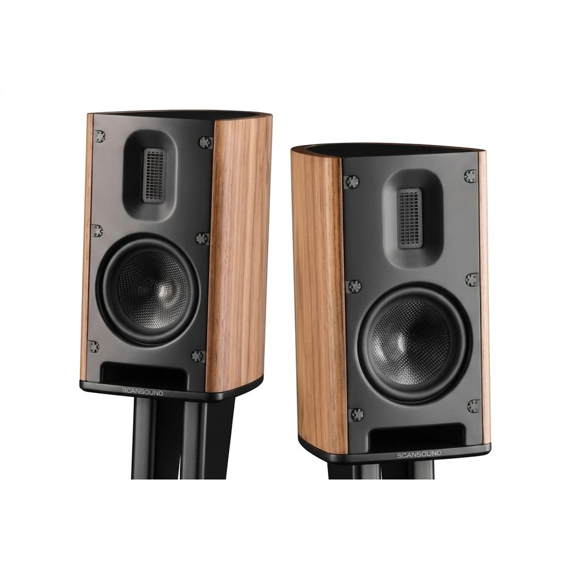 Scansonic HD MB1 B Regallautsprecher Stereopaar in Walnuss auf Lautsprecherständern