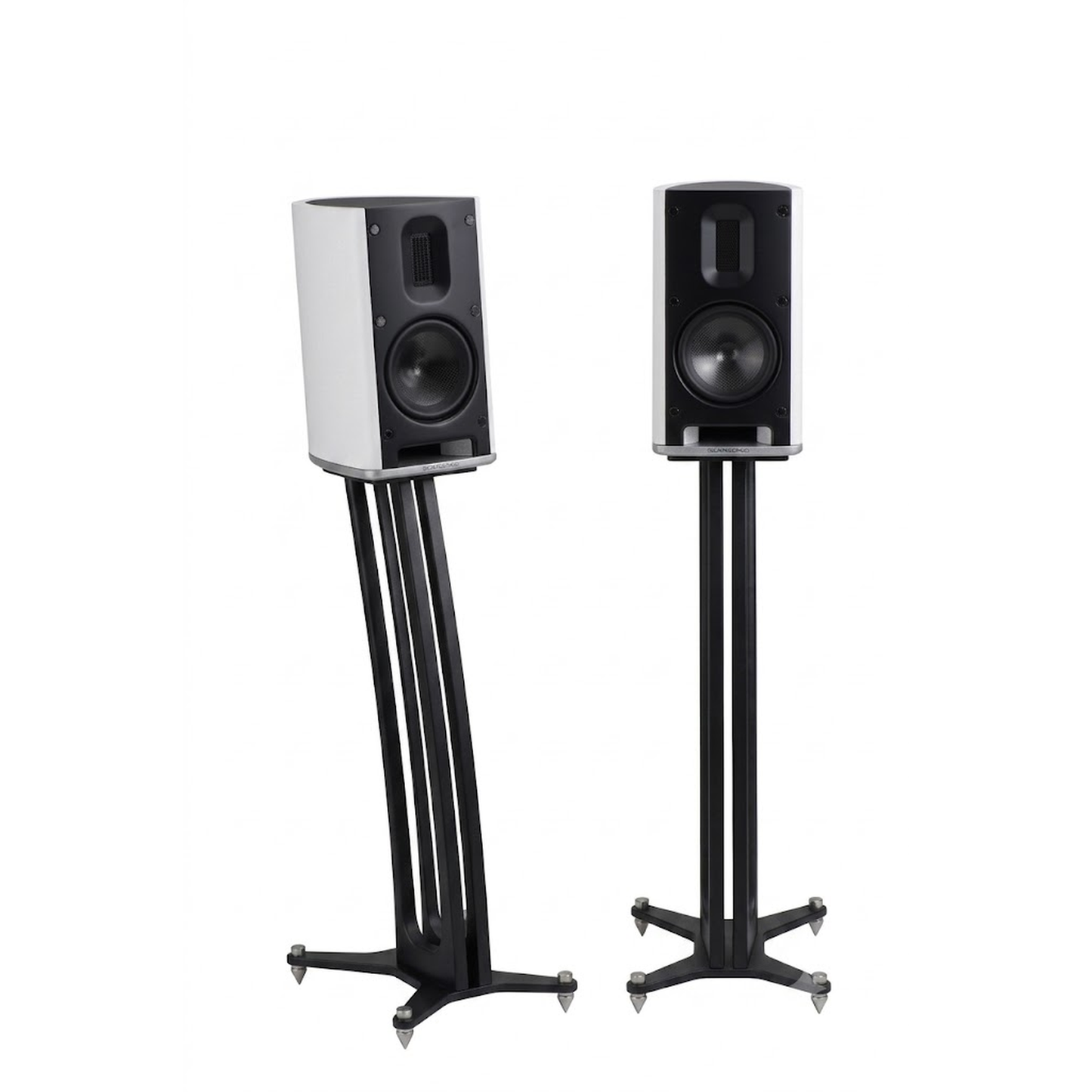Scansonic HD MB1 B Regallautsprecher Stereopaar in Weiss auf Lautsprecherständern