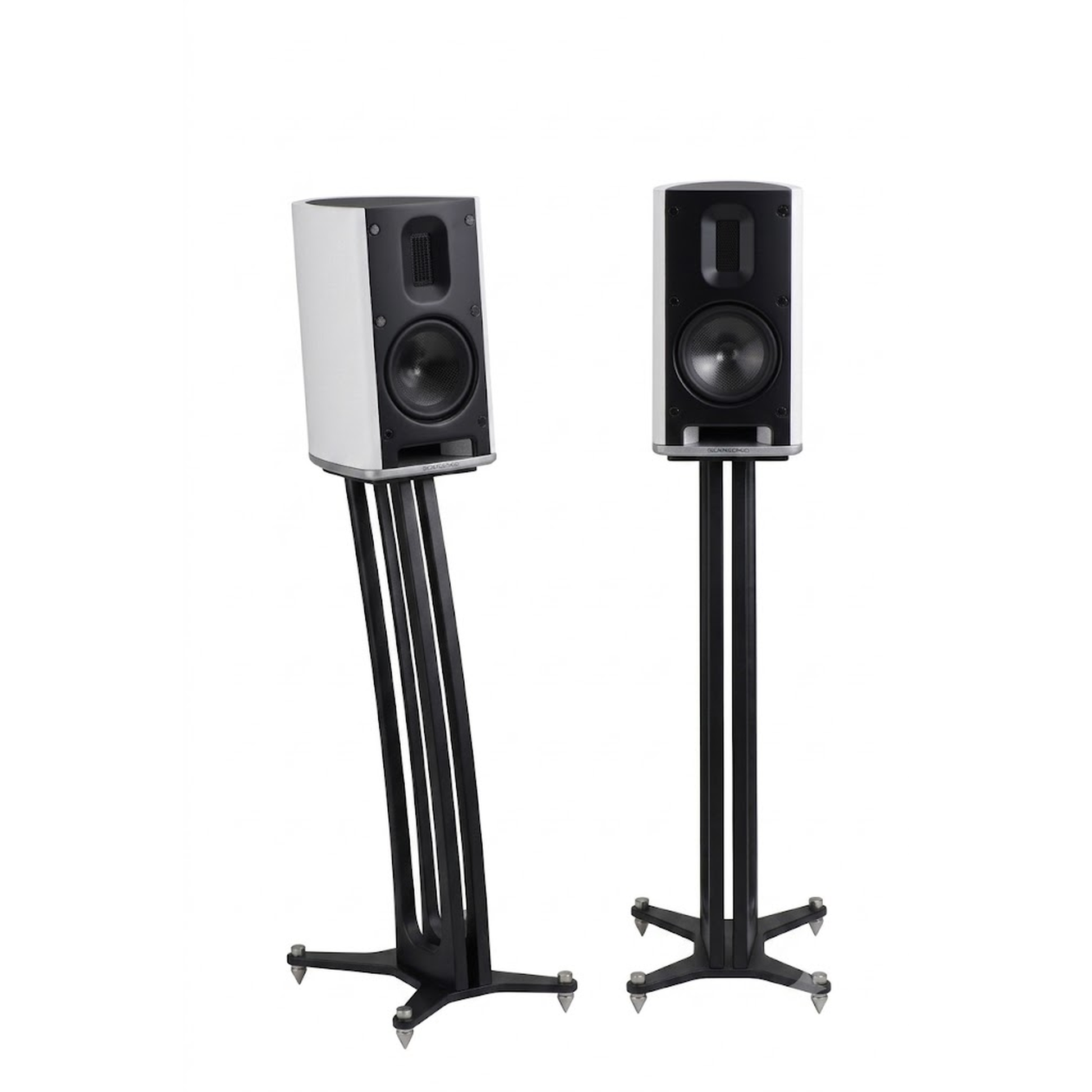 Scansonic HD MB1 B Regallautsprecher Stereopaar in Weiss auf Lautsprecherständern