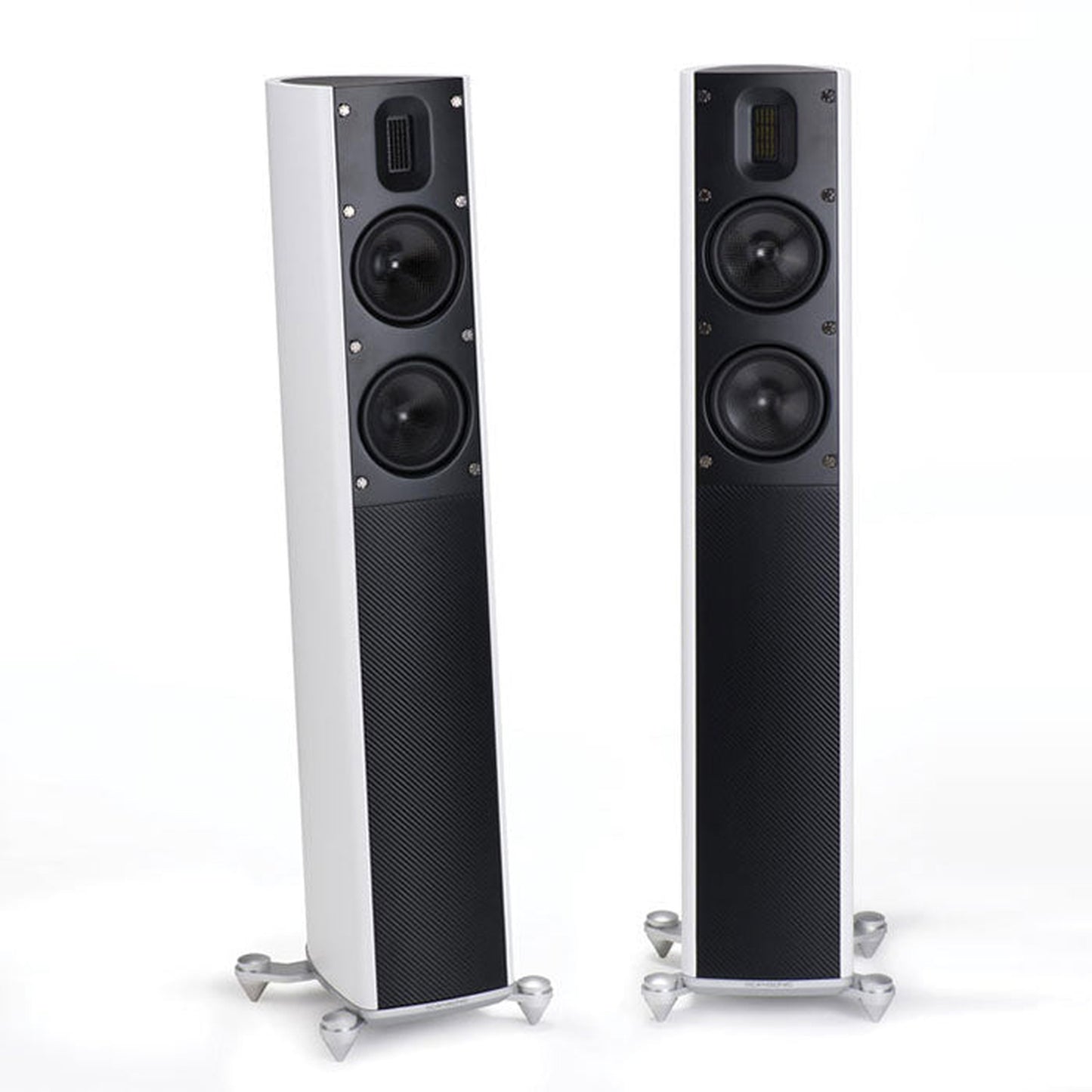 Scansonic HD MB2.5 B Standlautsprecher Stereopaar in Weiss, Frontansicht und Rückansicht