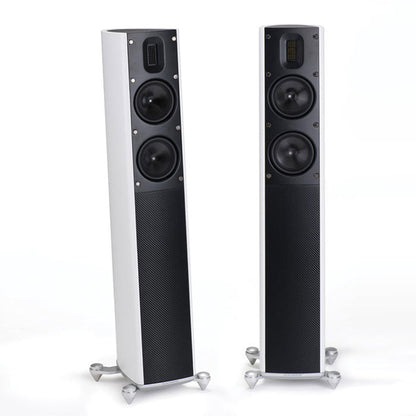 Scansonic HD MB2.5 B Standlautsprecher Stereopaar in Weiss, Frontansicht und Rückansicht