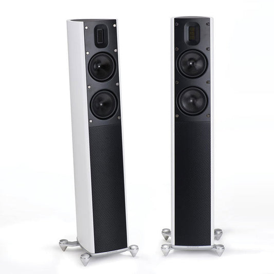 Scansonic HD MB2.5 B Standlautsprecher Stereopaar in Weiss, Frontansicht und Rückansicht