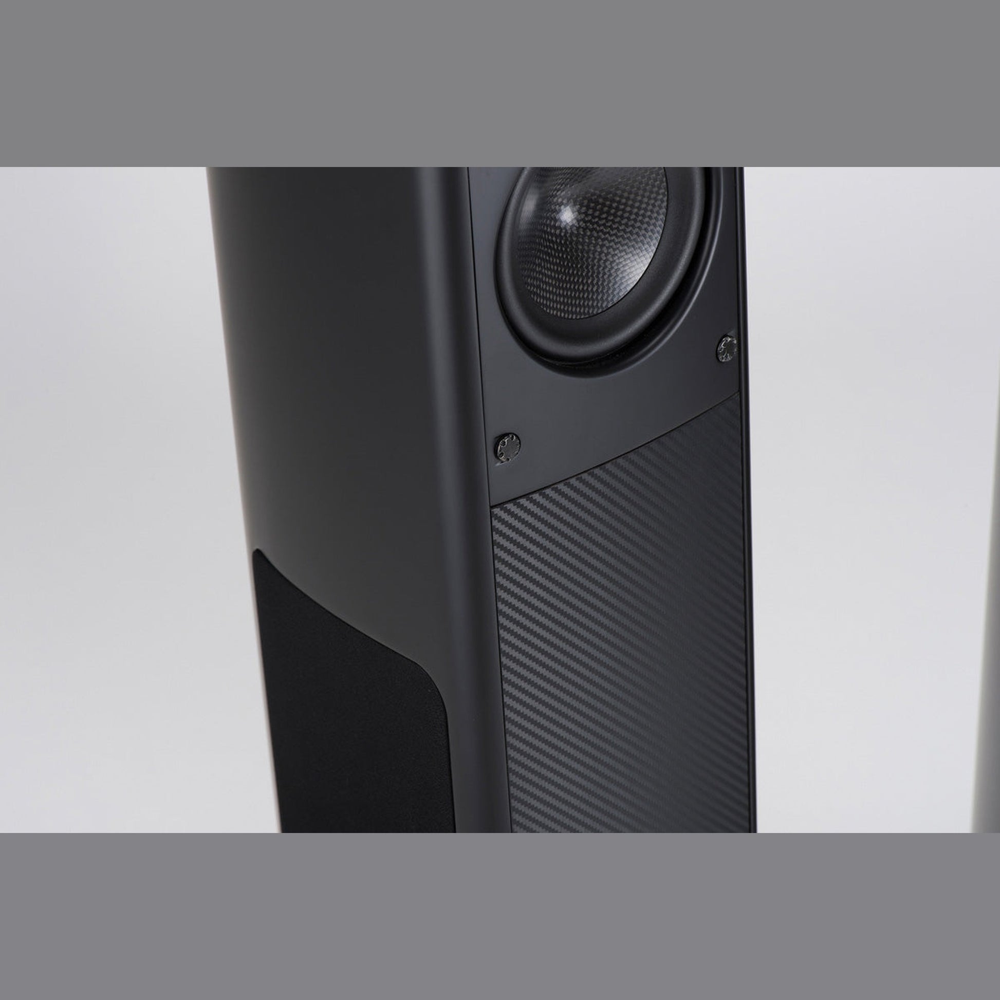 Scansonic HD MB3.5 B Standlautsprecher Detailansicht Frontbestückung mit Bändchenhochtöner in Schwarz