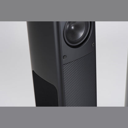 Scansonic HD MB3.5 B Standlautsprecher Detailansicht Frontbestückung mit Bändchenhochtöner in Schwarz