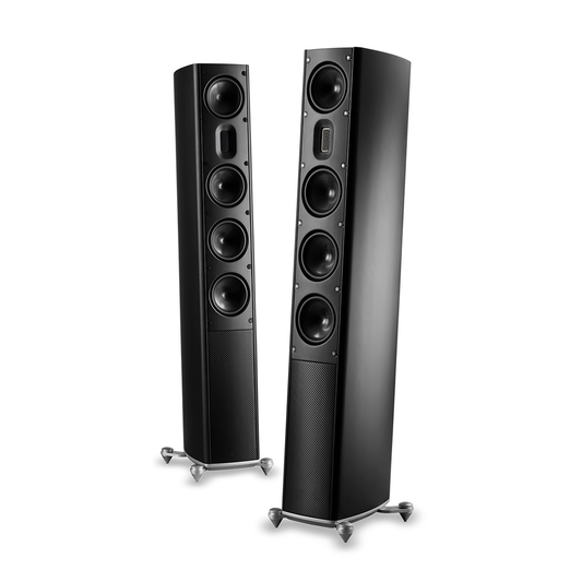 Scansonic HD MB5 B Standlautsprecher Stereopaar in Schwarz, Frontansicht und Rückansicht