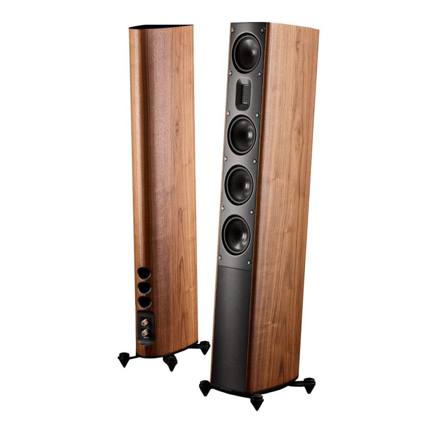 Scansonic HD MB5 B Standlautsprecher Stereopaar in Walnuss, Frontansicht und Rückansicht