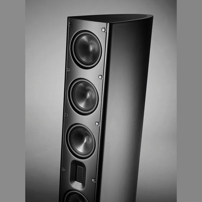Scansonic HD MB6 B Standlautsprecher in Schwarz, Schrägansicht auf Front und Gehäuseflanke
