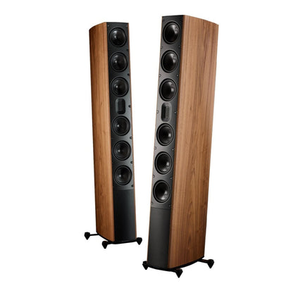 Scansonic HD MB6 B Standlautsprecher Stereopaar in Walnuss, Frontansicht und Rückansicht