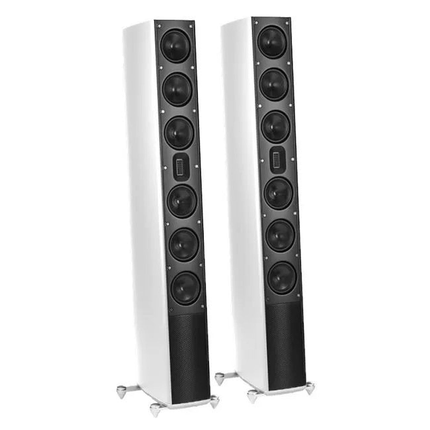 Scansonic HD MB6 B Standlautsprecher Stereopaar in Weiss, Frontansicht mit Standfüssen