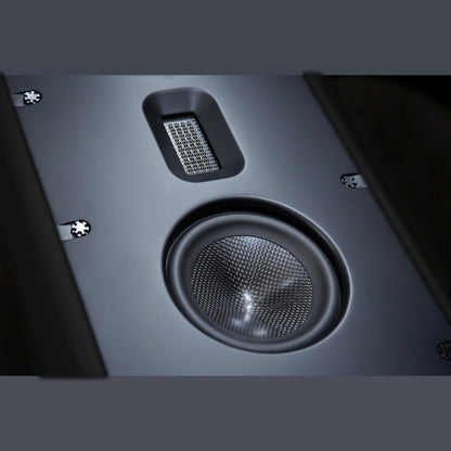 Scansonic HD MB8 B Standlautsprecher Detailansicht Bändchenhochtöner und Mitteltöner, Nahaufnahme