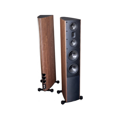 Scansonic HD MB8 B Standlautsprecher Stereopaar in Walnuss, Frontansicht und Rückansicht