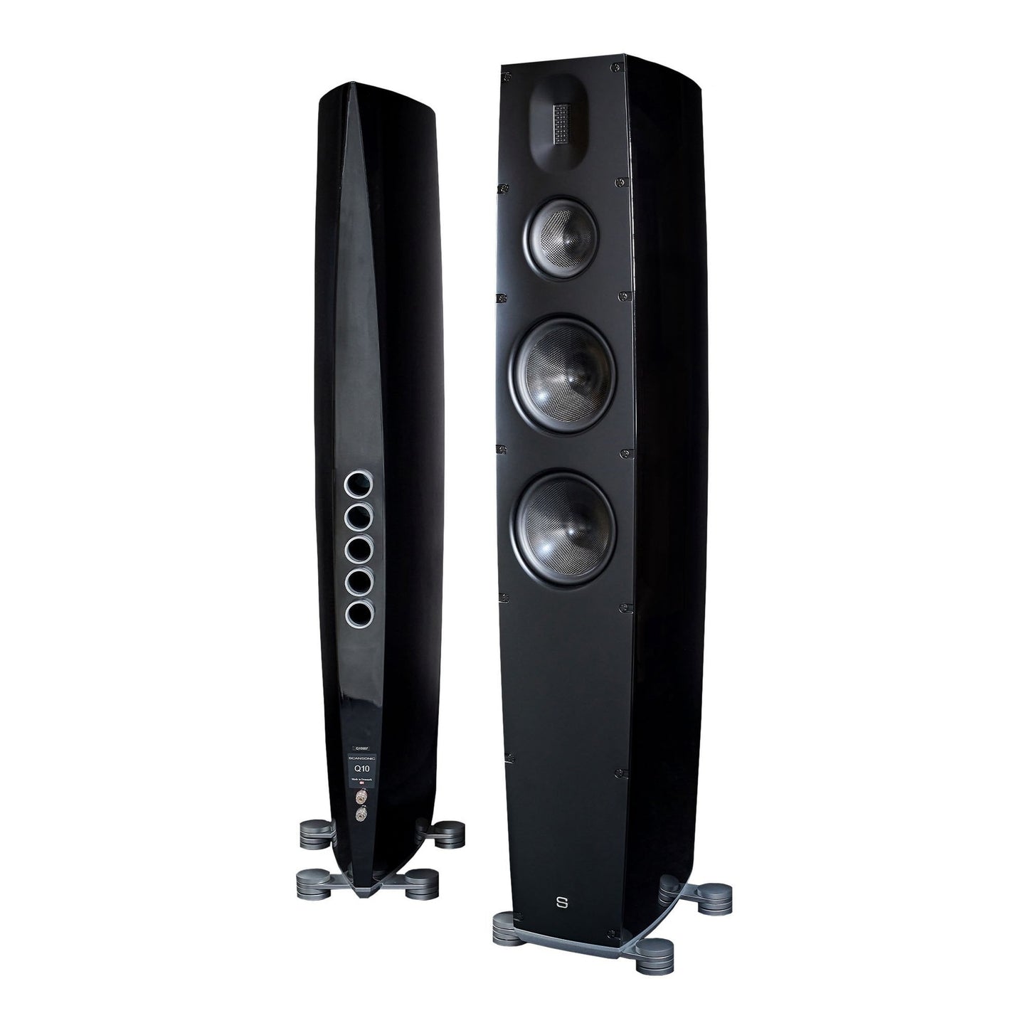 Scansonic HD Q10 Standlautsprecher Stereopaar in Schwarz, Frontansicht und Rückansicht