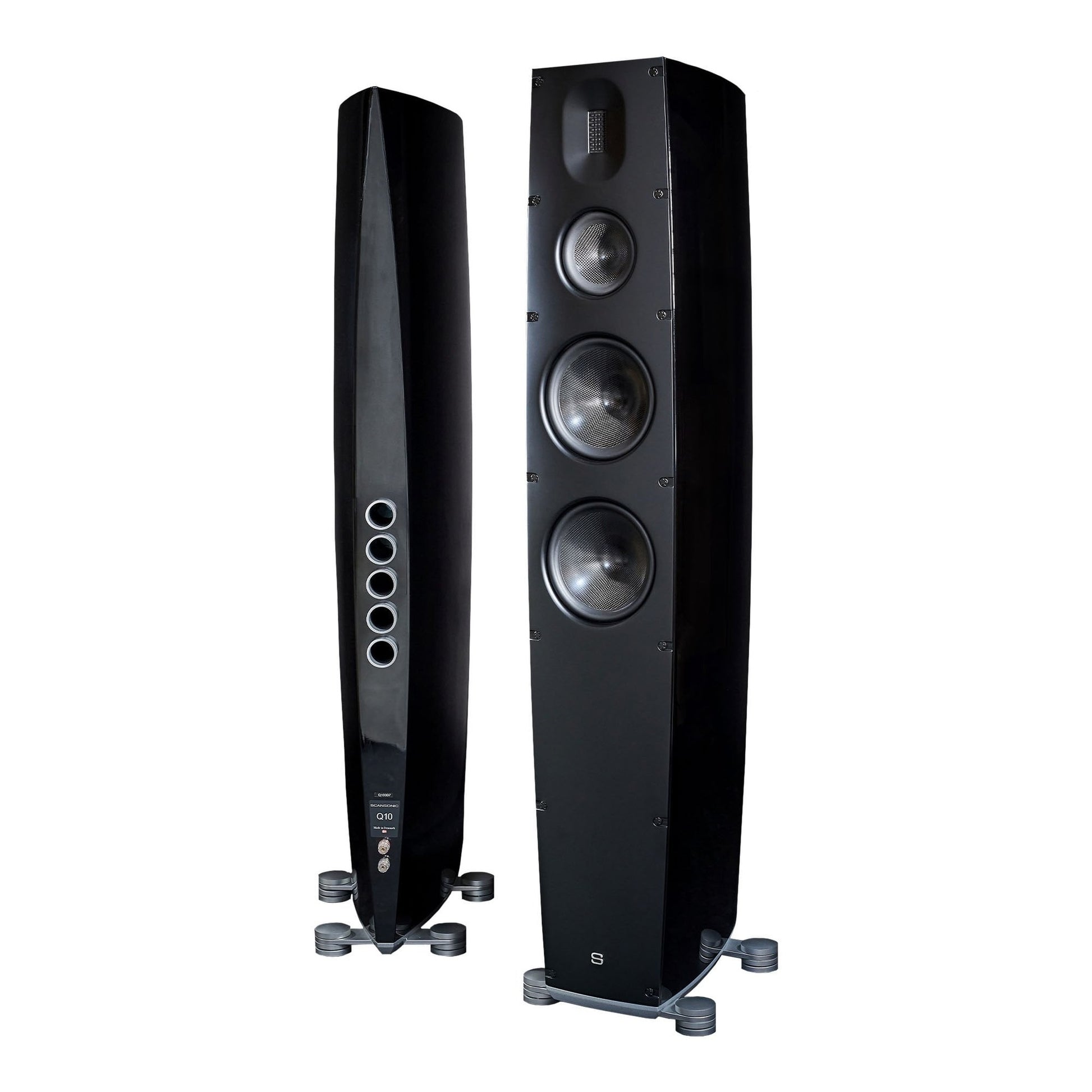 Scansonic HD Q10 Standlautsprecher Stereopaar in Schwarz, Frontansicht und Rückansicht