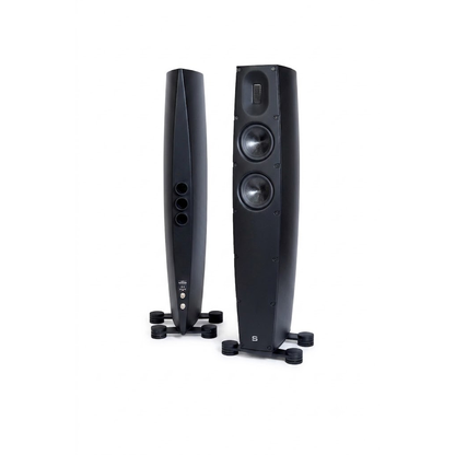 Scansonic HD Q8 Standlautsprecher Stereopaar in Schwarz, Frontansicht und Rückansicht