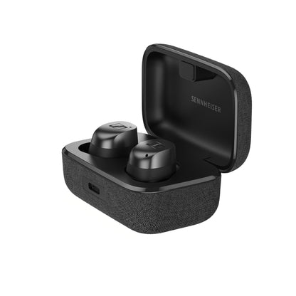 Sennheiser Momentum True Wireless 4 In-Ear-Kopfhörer Schwarz-Graphit Detailansicht Ohrhörer Nahaufnahme seitlich