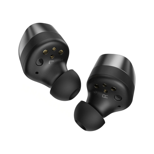 Sennheiser Momentum True Wireless 4 In-Ear-Kopfhörer Schwarz-Graphit Schrägansicht beide Ohrhörer im Halbprofil