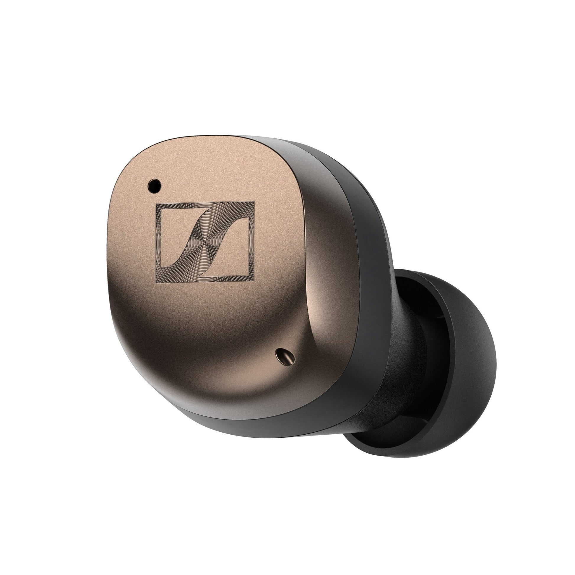 Sennheiser Momentum True Wireless 4 In-Ear-Kopfhörer Schwarz-Kupfer Detailansicht Ohrhörer Nahaufnahme