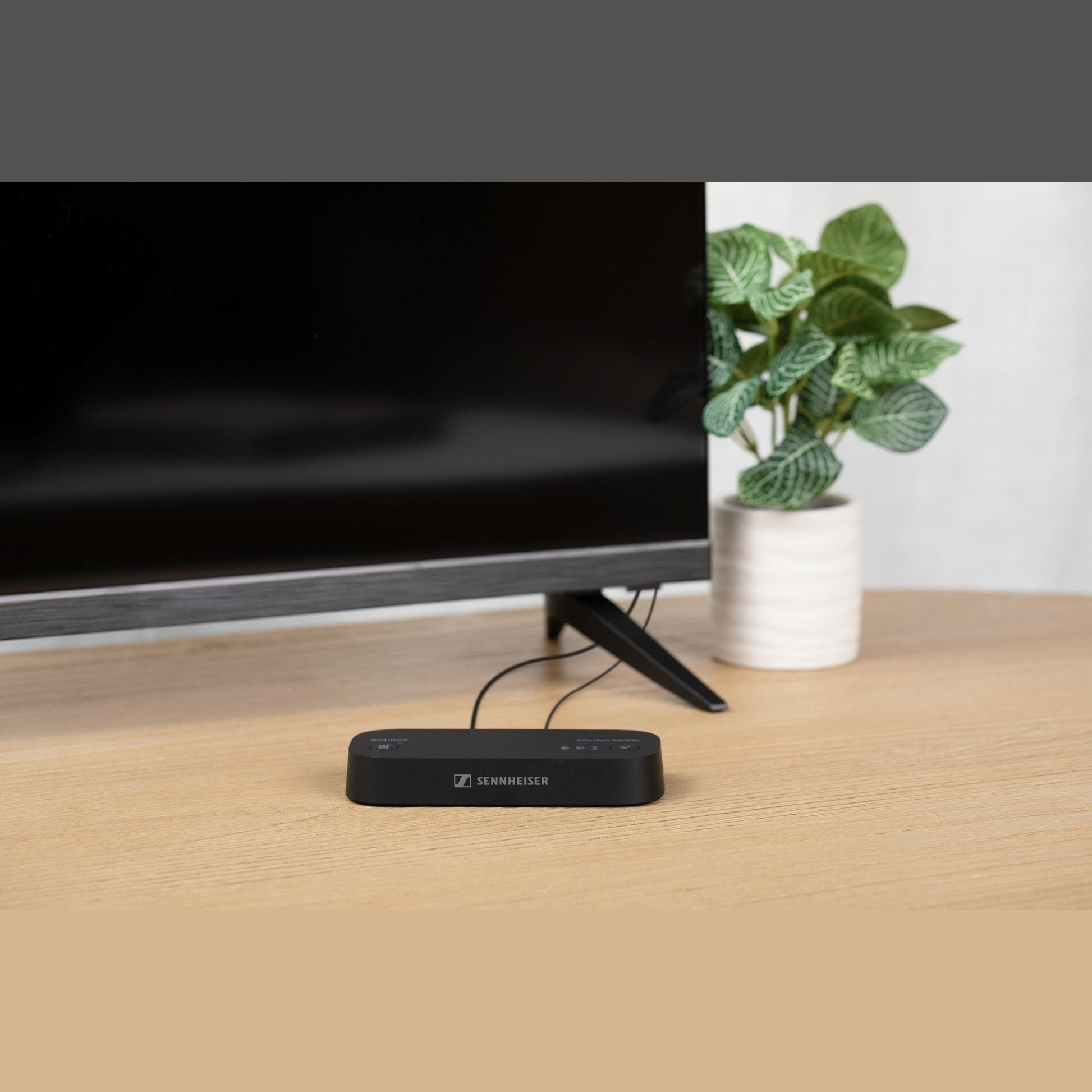 Sennheiser RS 275 TV-Funkkopfhörer-System Lifestyle Sender am Fernseher angeschlossen