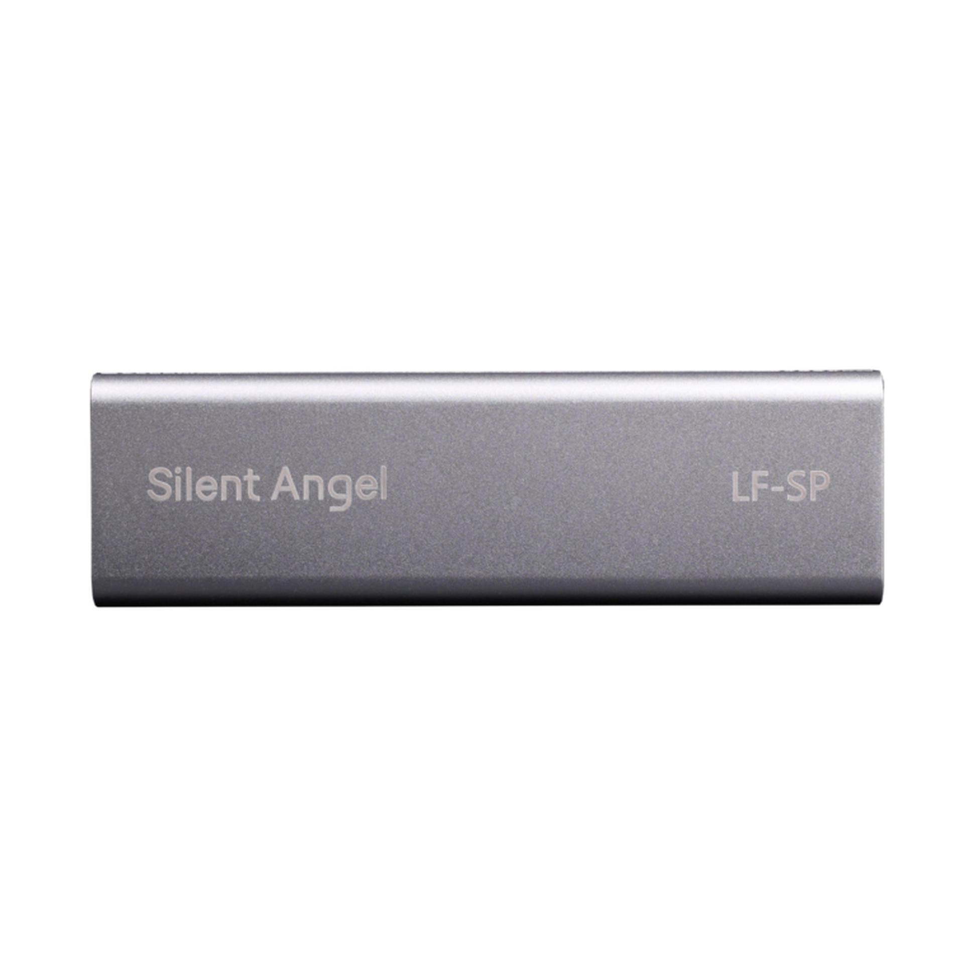 Silent Angel LF-SP Netzwerkfilter Frontansicht des Aluminiumgehäuses mit Markenaufdruck