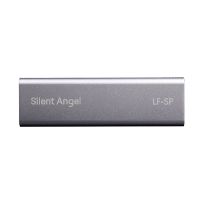 Silent Angel LF-SP Netzwerkfilter Frontansicht des Aluminiumgehäuses mit Markenaufdruck
