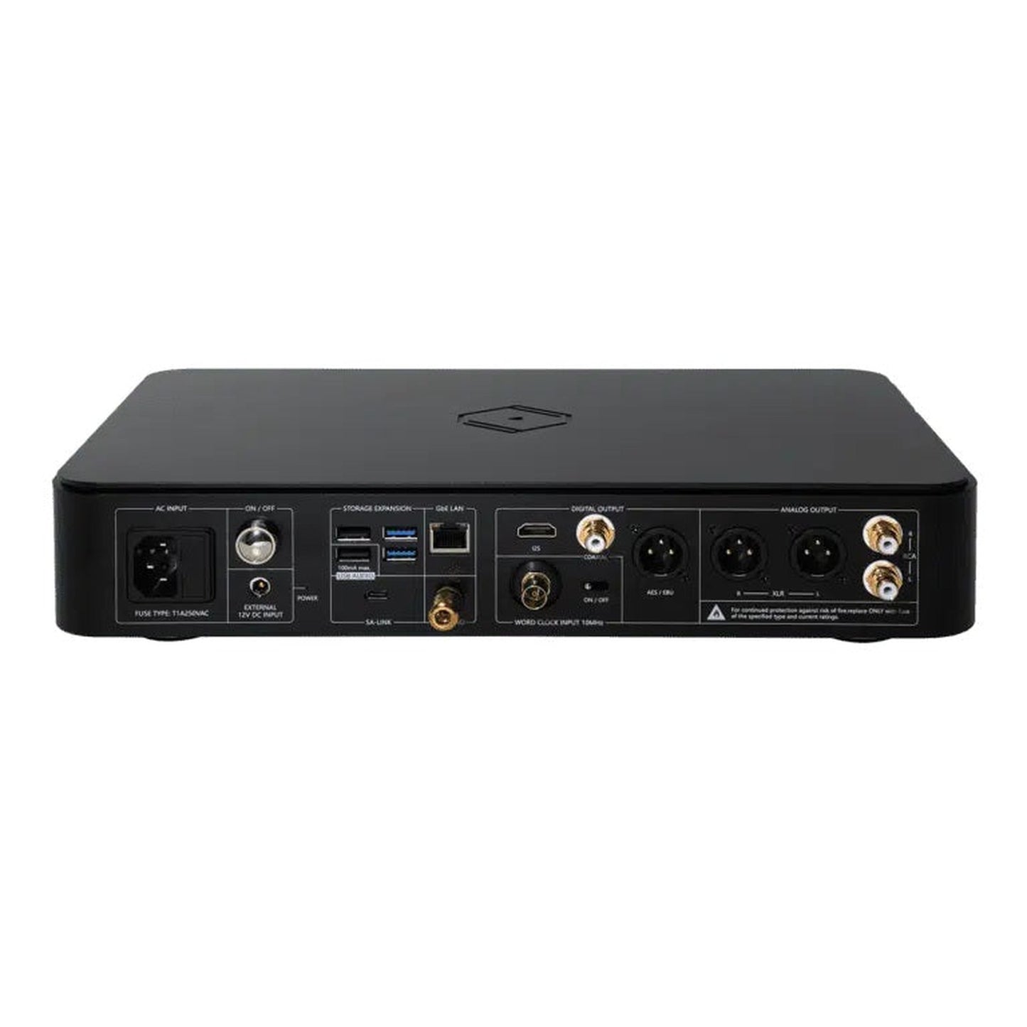 Silent Angel Munich MU High-End-Streamer & DAC Rückansicht mit XLR, Cinch, AES/EBU und Word-Clock-Eingang