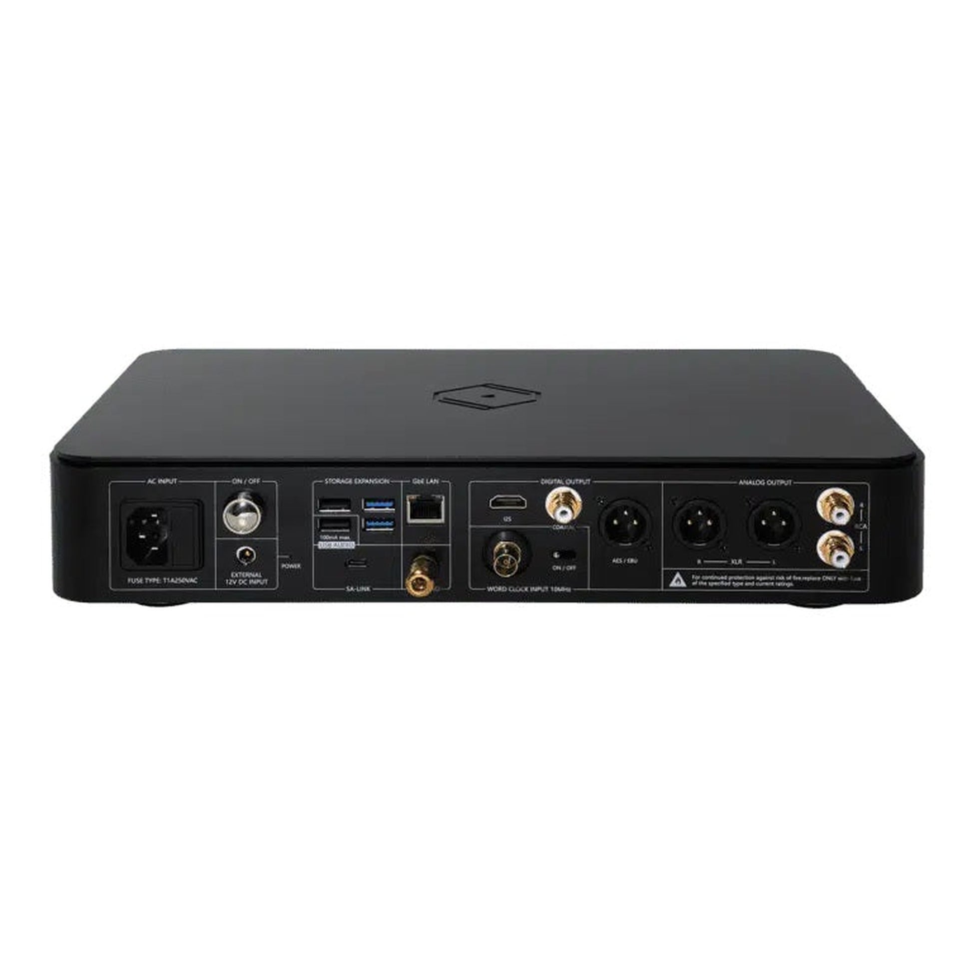 Silent Angel Munich MU High-End-Streamer & DAC Rückansicht mit XLR, Cinch, AES/EBU und Word-Clock-Eingang