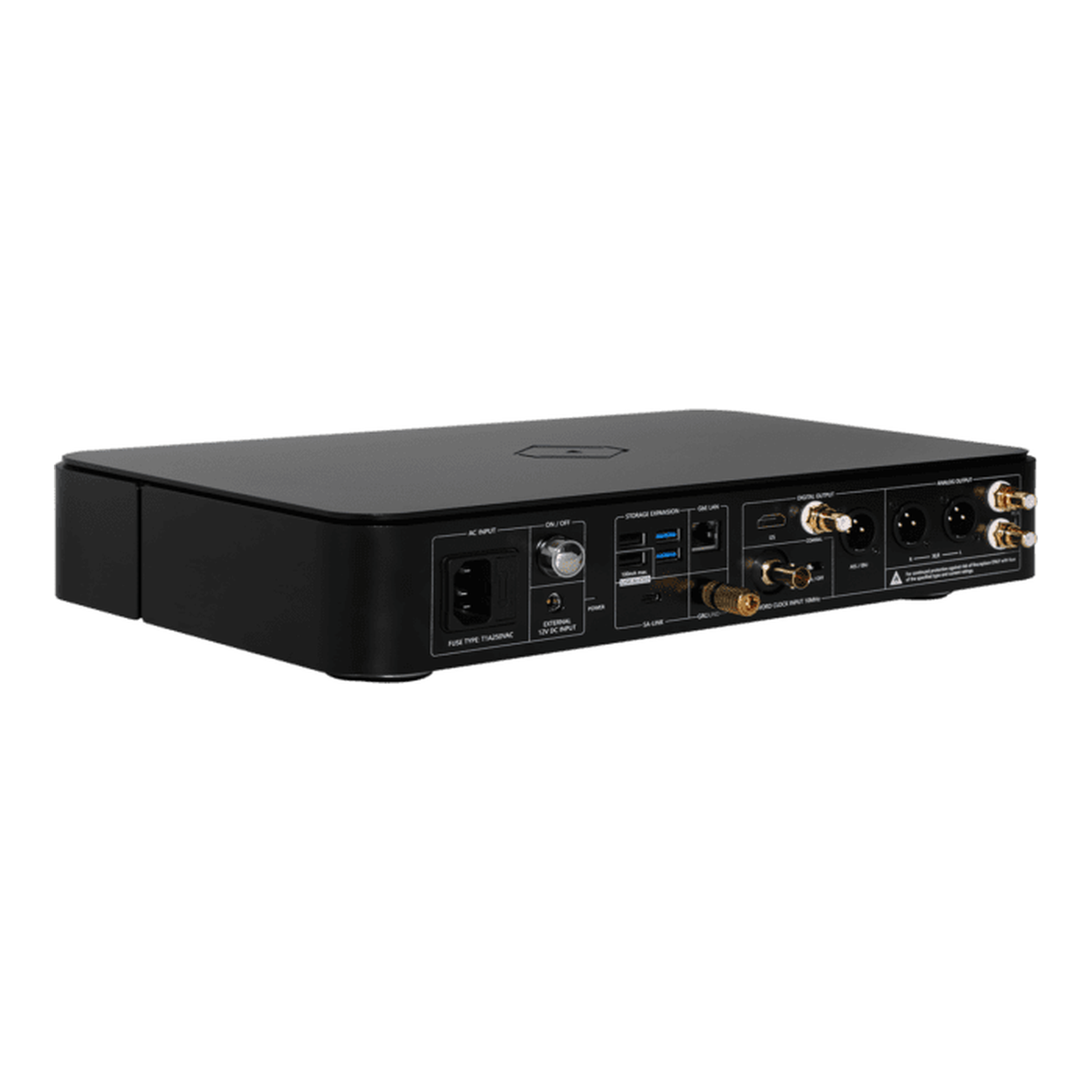 Silent Angel Munich MU High-End-Streamer & DAC Schrägansicht von hinten links mit Anschlussfeld
