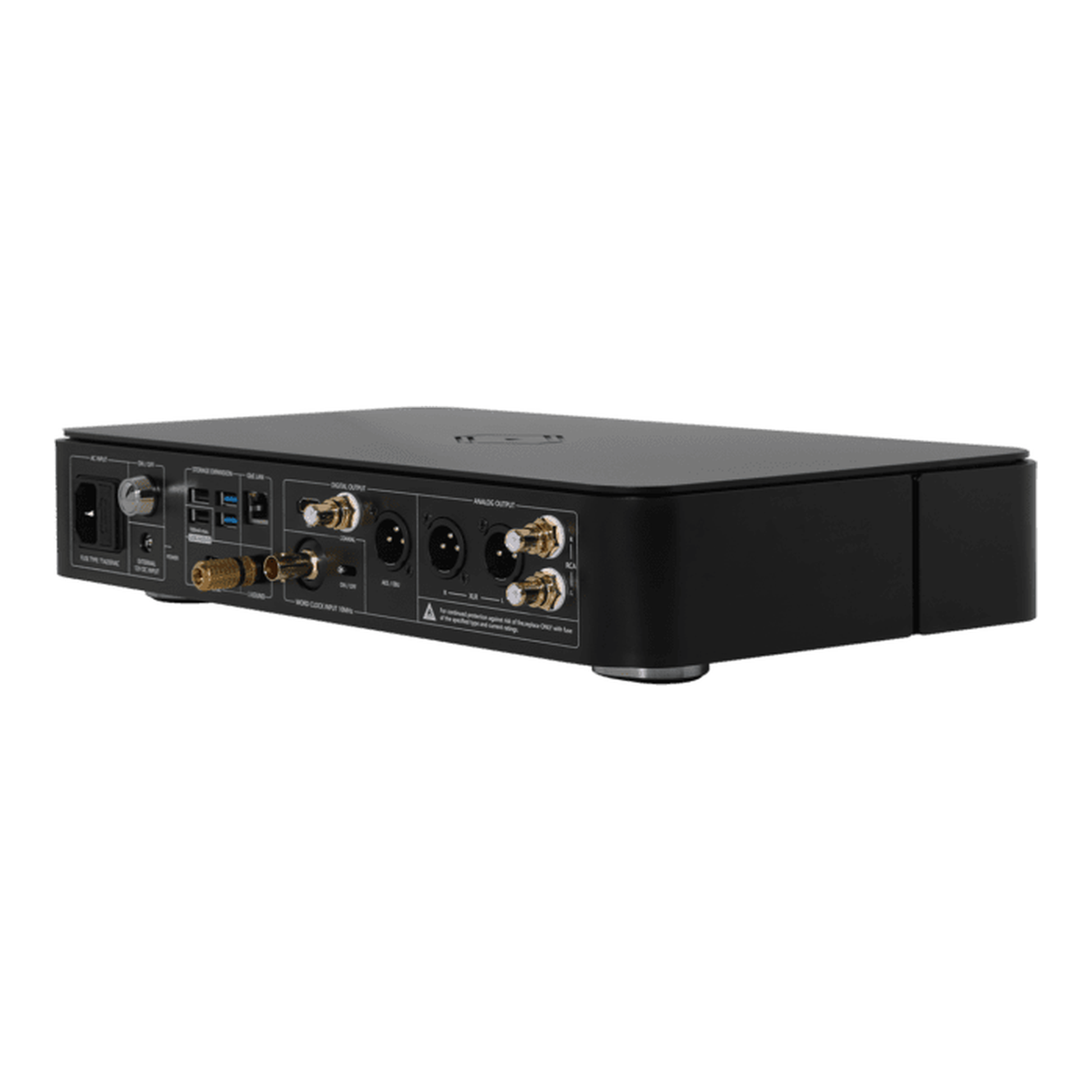 Silent Angel Munich MU High-End-Streamer & DAC Schrägansicht von hinten rechts mit Anschlussfeld