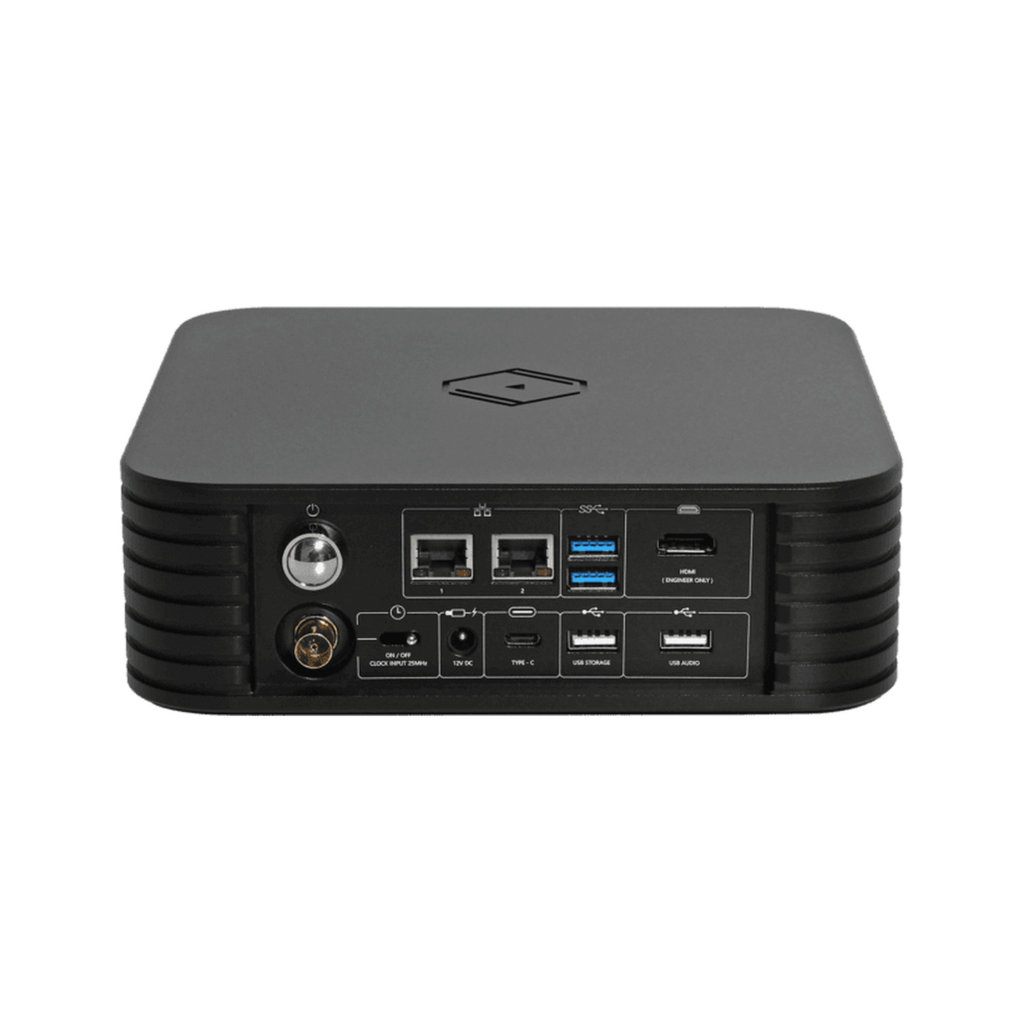 Silent Angel Rhein Z1 Plus Musikserver & Roon-Core Rückansicht mit zwei LAN-Ports, USB und Clock-Eingang