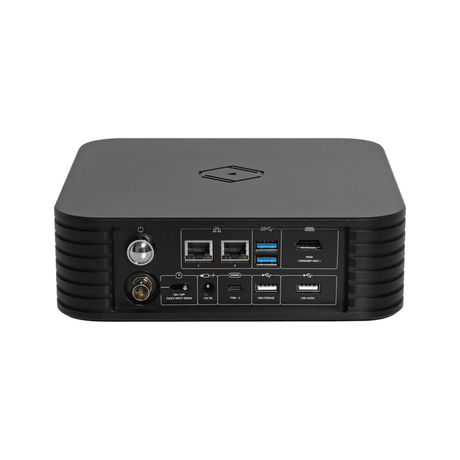 Silent Angel Rhein Z1 Plus Musikserver & Roon-Core Rückansicht mit zwei LAN-Ports, USB und Clock-Eingang