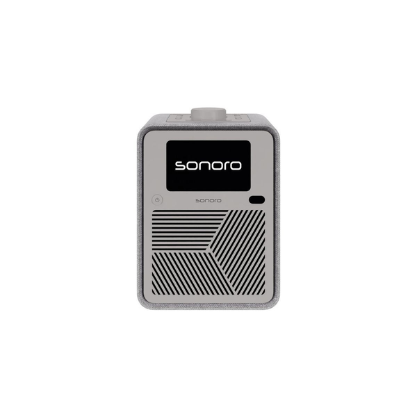 Sonoro ATRON Musiksystem Perlgrau-Silber Frontansicht mit Display und Lautsprechergitter
