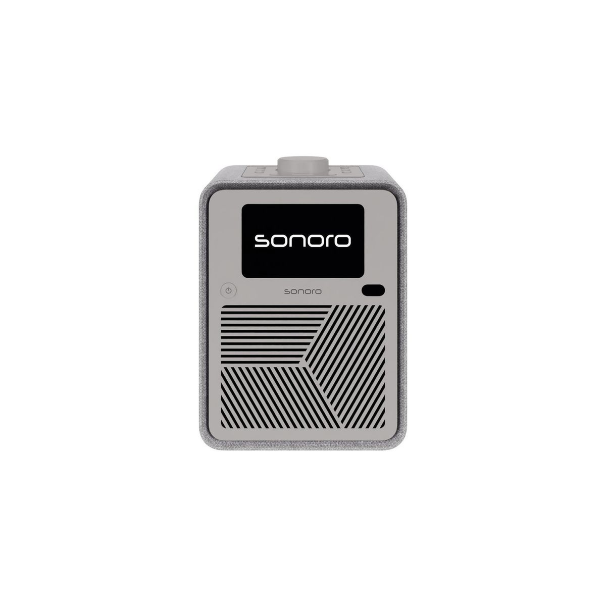 Sonoro ATRON Musiksystem Perlgrau-Silber Frontansicht mit Display und Lautsprechergitter