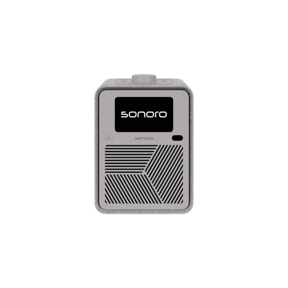 Sonoro ATRON Musiksystem Perlgrau-Silber Frontansicht mit Display und Lautsprechergitter