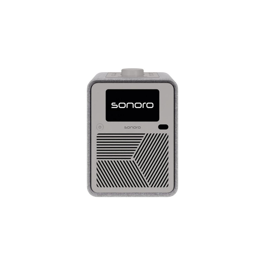 Sonoro ATRON Musiksystem Perlgrau-Silber Frontansicht mit Display und Lautsprechergitter