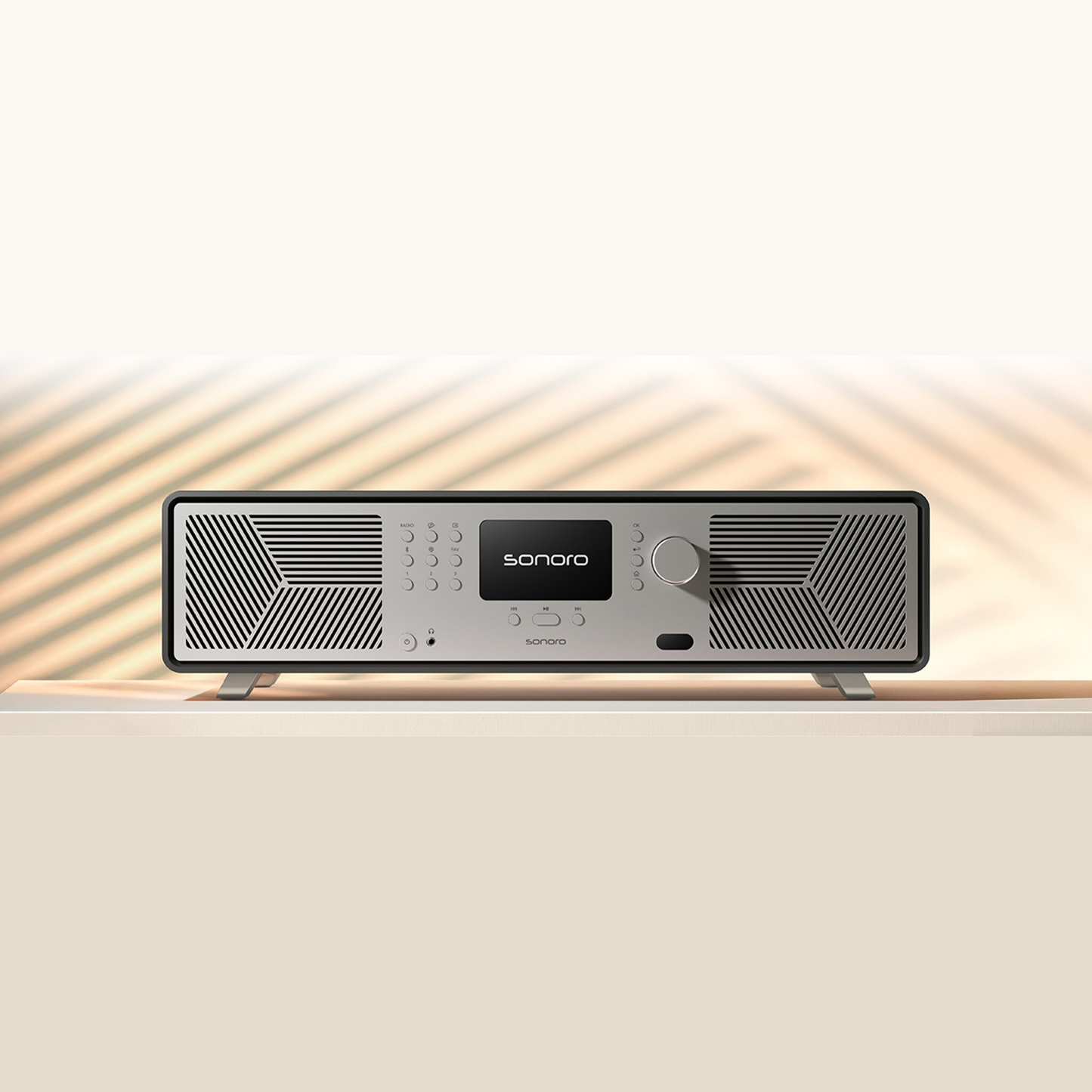 Sonoro Avaton All-in-One Lifestyle vor Lamellenwand, Graphit matt