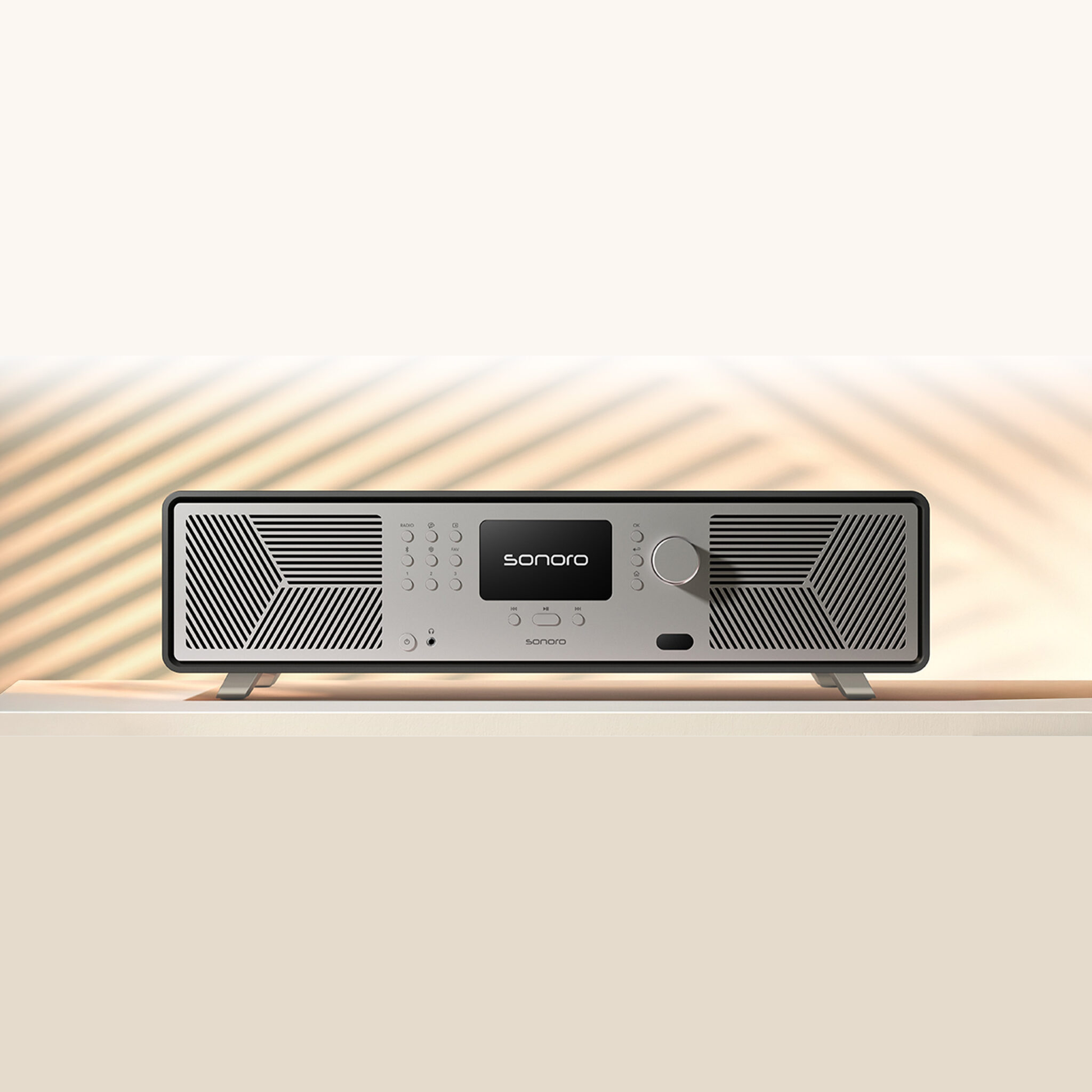 Sonoro Avaton All-in-One Lifestyle vor Lamellenwand, Graphit matt