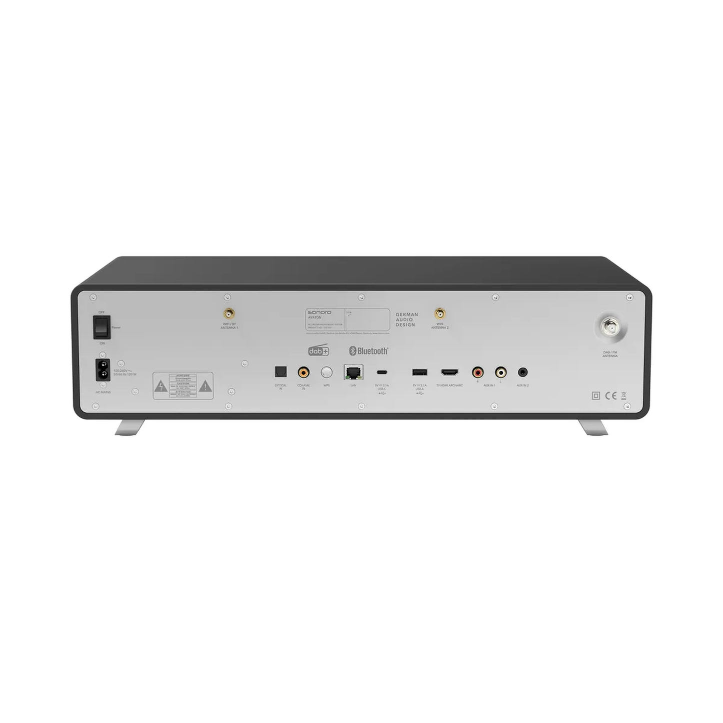 Sonoro Avaton All-in-One Rückansicht mit Anschlüssen, Graphit matt