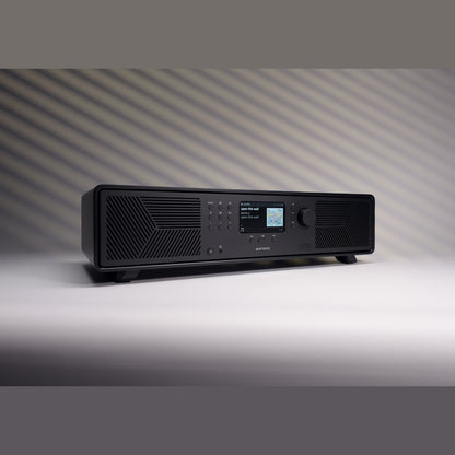 Sonoro Avaton All-in-One Lifestyle vor Lamellenwand, Schwarz matt