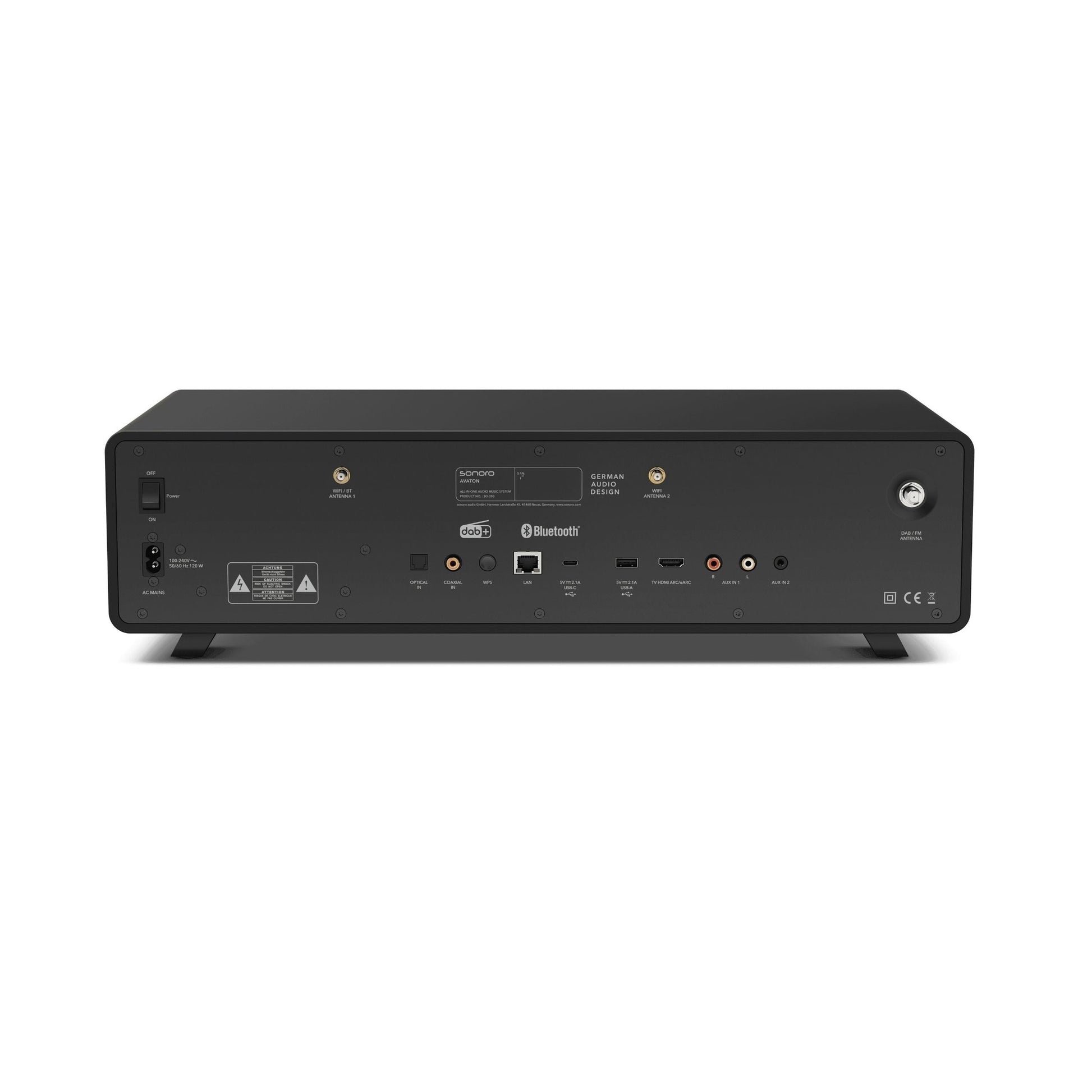 Sonoro Avaton All-in-One Rückansicht mit Anschlüssen, Schwarz matt