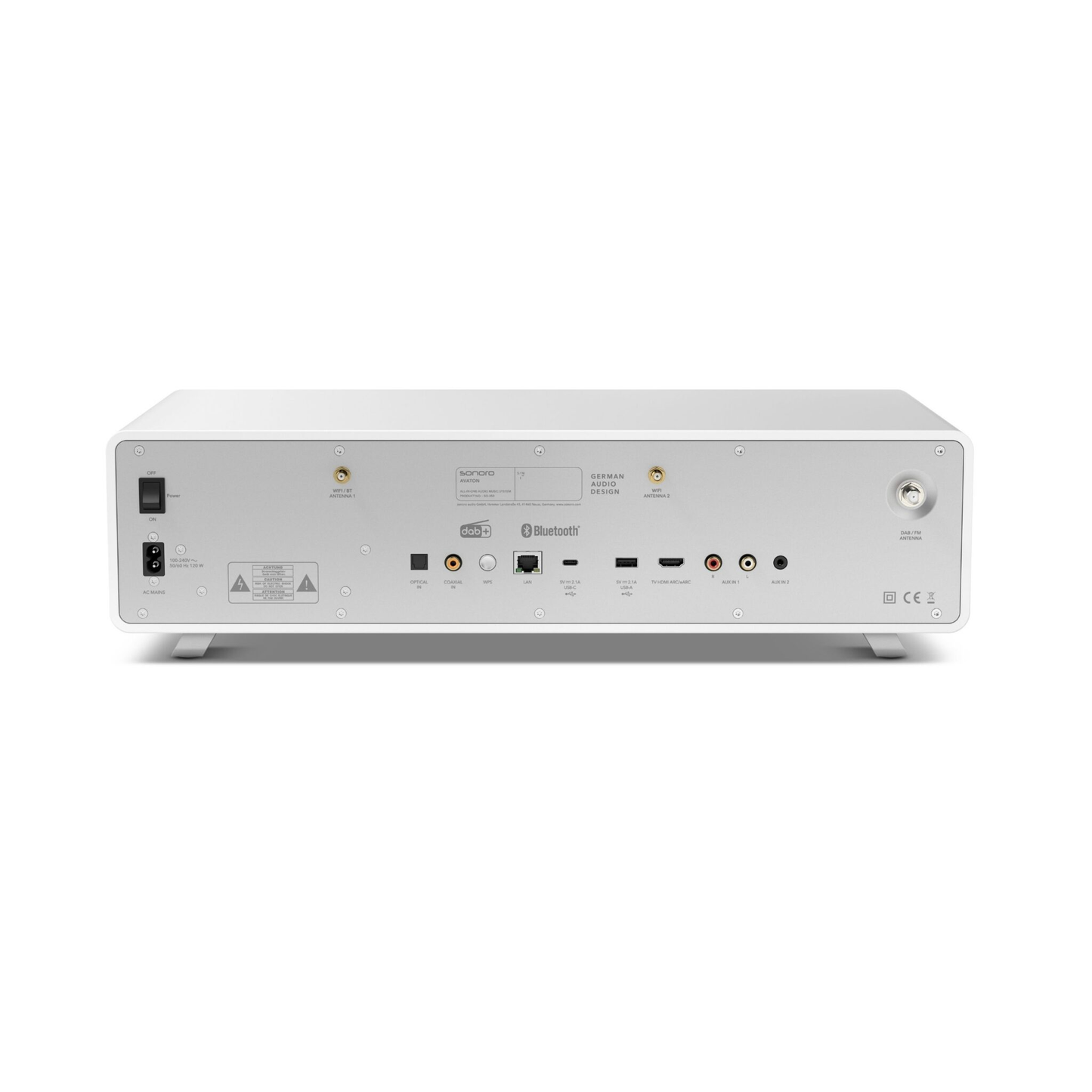 Sonoro Avaton All-in-One Rückansicht mit Anschlüssen, Weiss matt