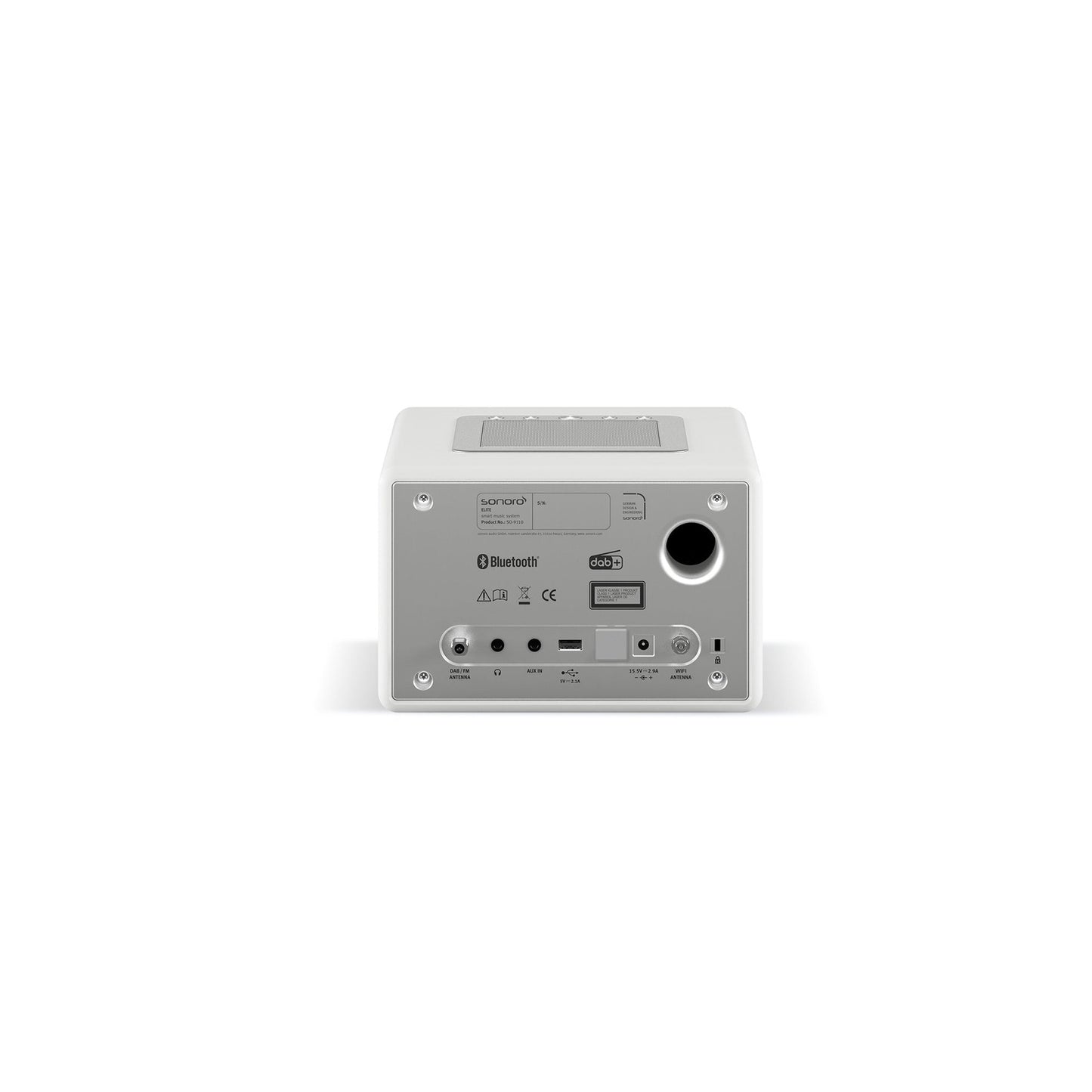 Sonoro Elite Internetradio Rückansicht mit Anschlüssen, Weiss hochglänzend