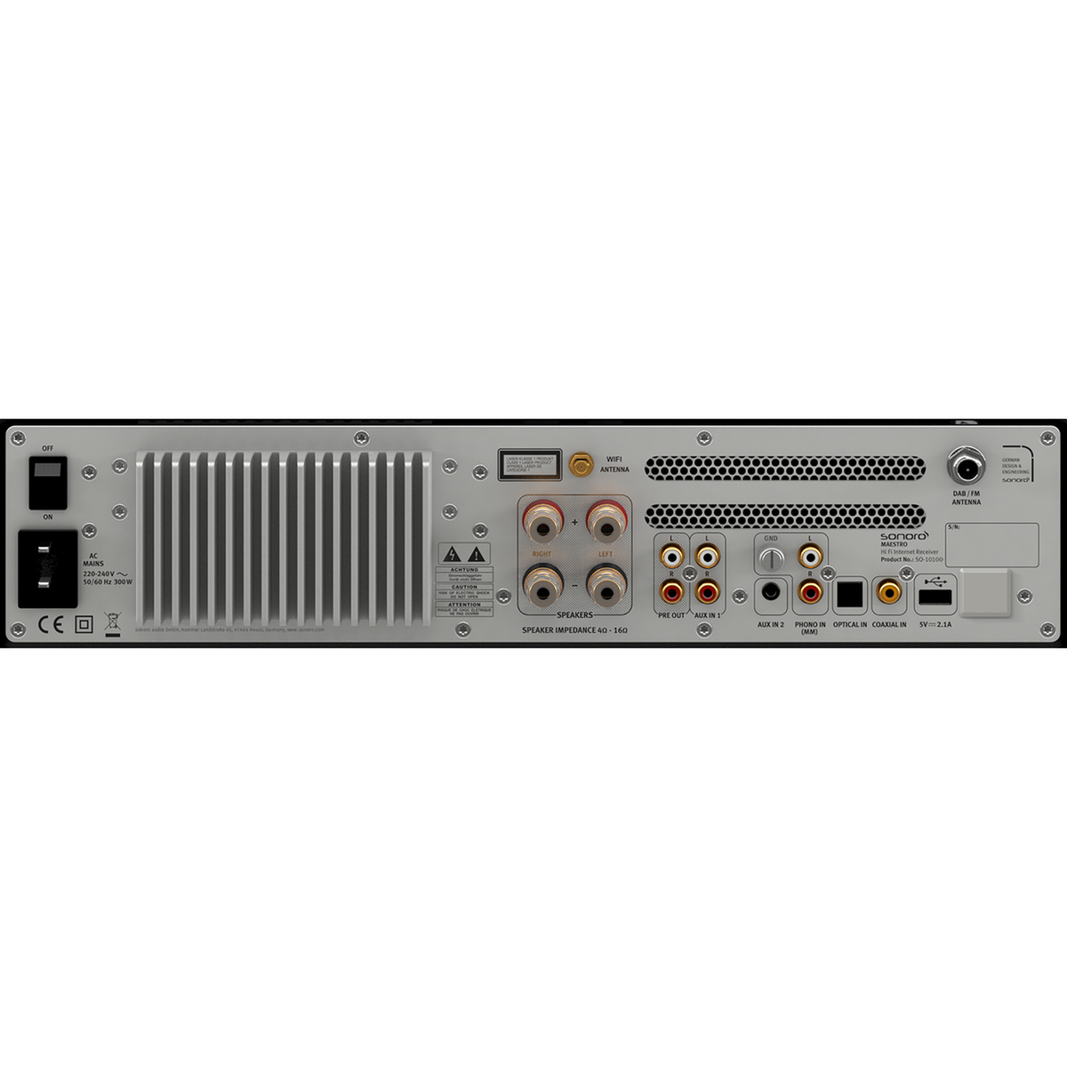 Sonoro Maestro Hi-Fi-Receiver des HiFi-Sets Maestro + Orchestra Gen.2 in Schwarz matt, Rückansicht mit Anschlüssen