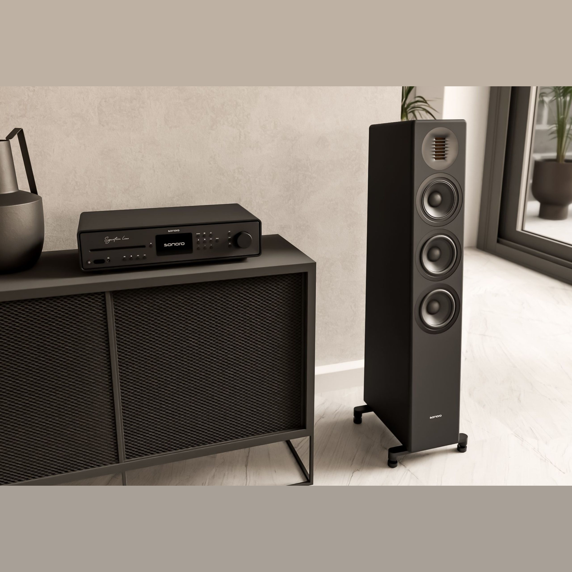 Sonoro Maestro Quantum Signature Stereo-Receiver Lifestyle im Wohnraum mit Standlautsprechern, Schwarz matt