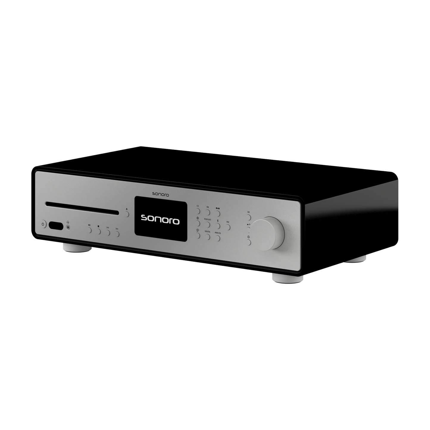 Sonoro Maestro Quantum Stereo-Receiver Schrägansicht, Schwarz hochglänzend
