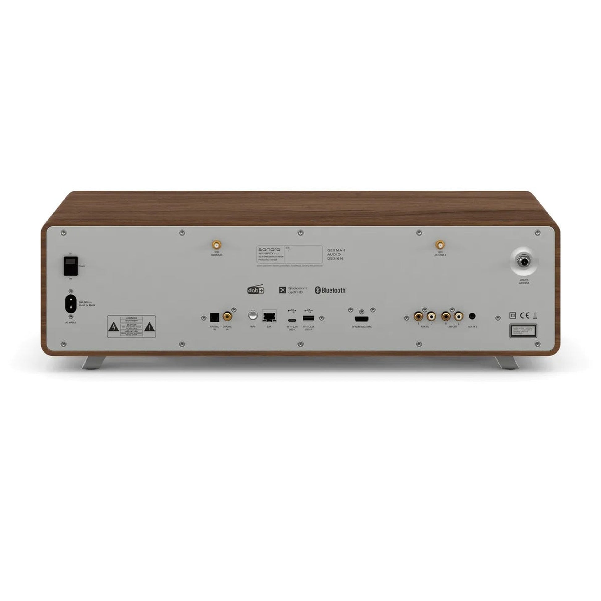 Sonoro Meisterstück Gen.2 All-in-One Rückansicht mit Anschlüssen, Walnuss