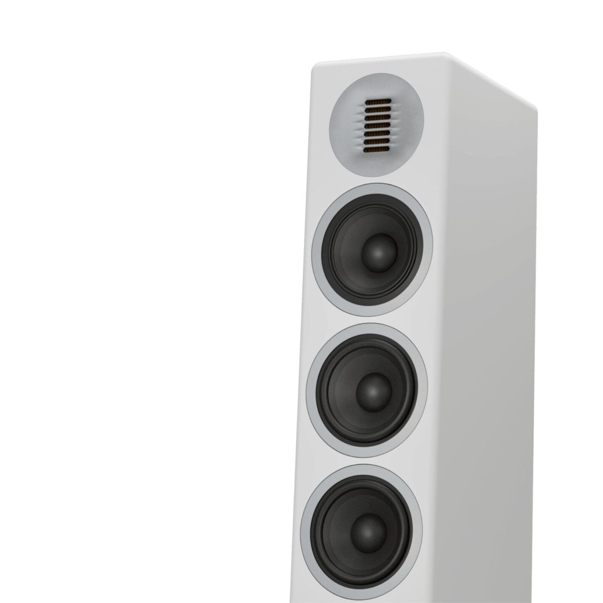 Sonoro Orchestra Shaped Signature Standlautsprecher Detailansicht Hochtöner und Tiefmitteltöner, Weiss matt