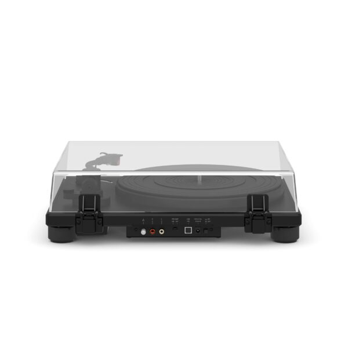 Sonoro Platinum Automatic EAS Plattenspieler Rückansicht mit Anschlussfeld, Schwarz matt