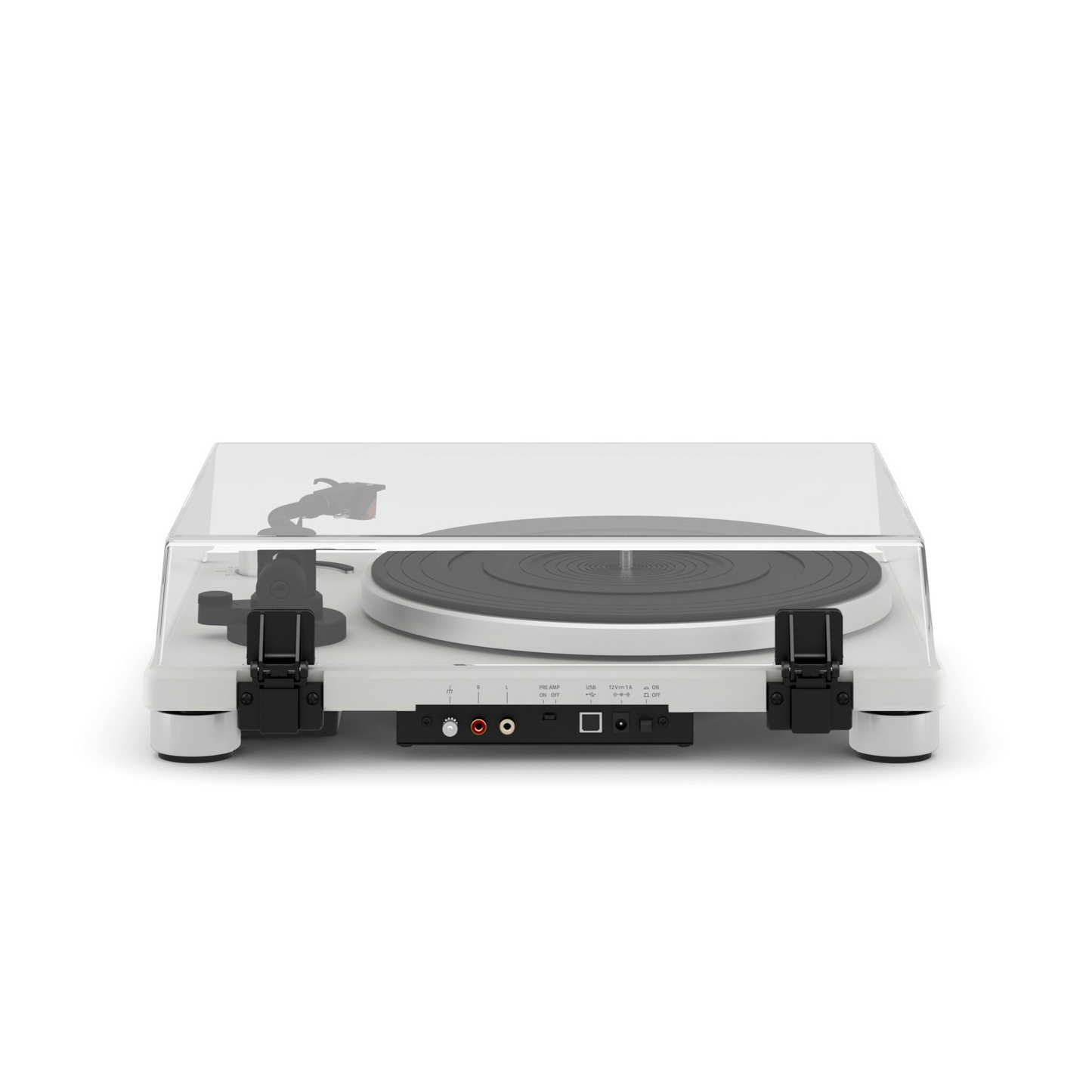 Sonoro Platinum Automatic EAS Plattenspieler Rückansicht mit Anschlussfeld, Weiss matt