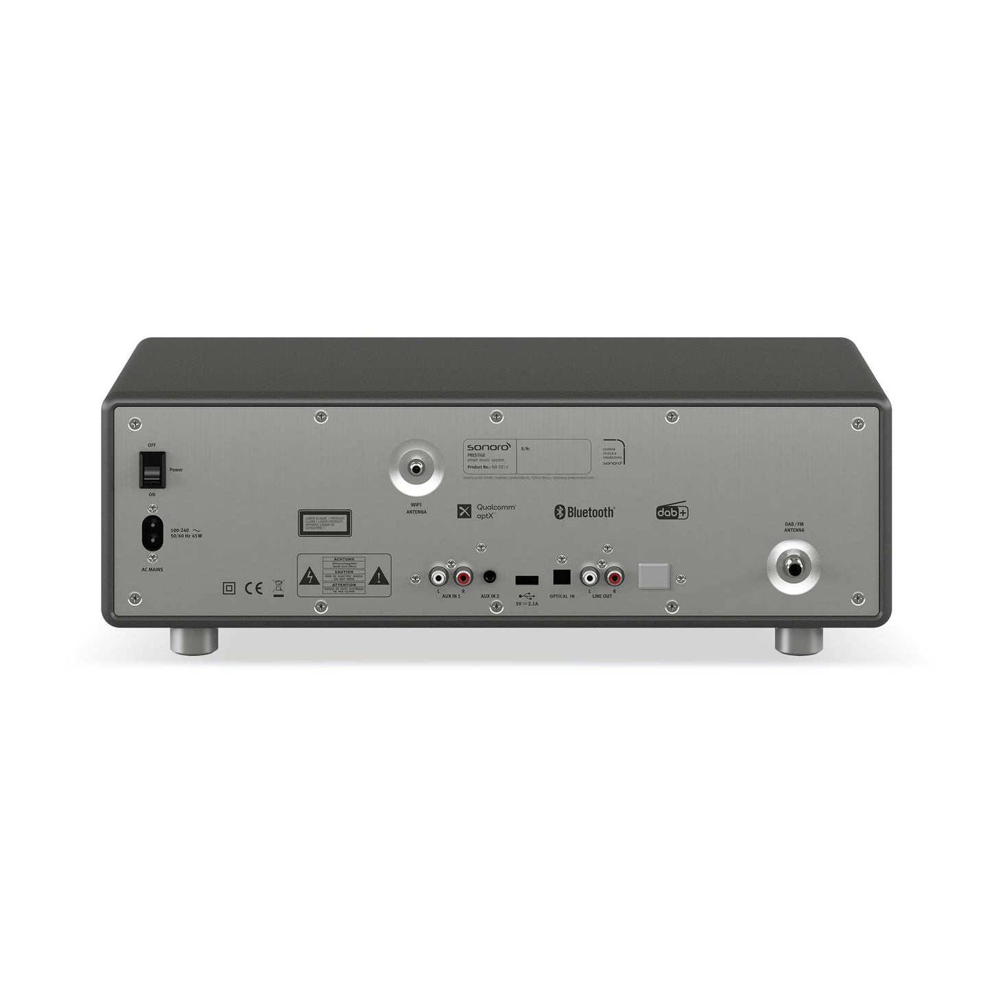 Sonoro Prestige All-in-One Rückansicht mit Anschlussfeld, Graphit matt